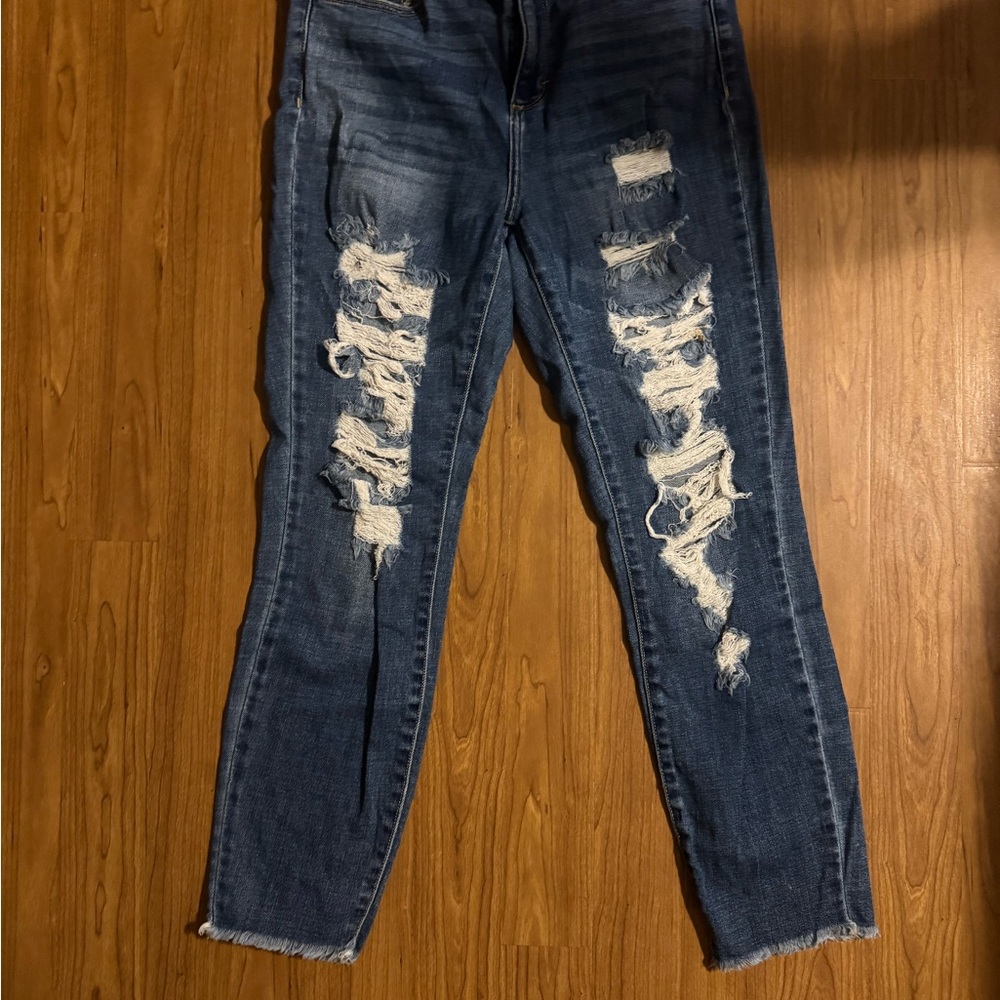 Cello Distressed Dark Blue Skinny Jeans